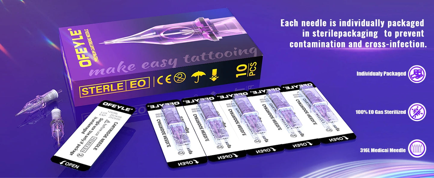 10pcs Disposable Tattoo Cartridge Needles – RL, RS, RM, M1 Series for Eyebrow, Eyeliner & Permanent Makeup