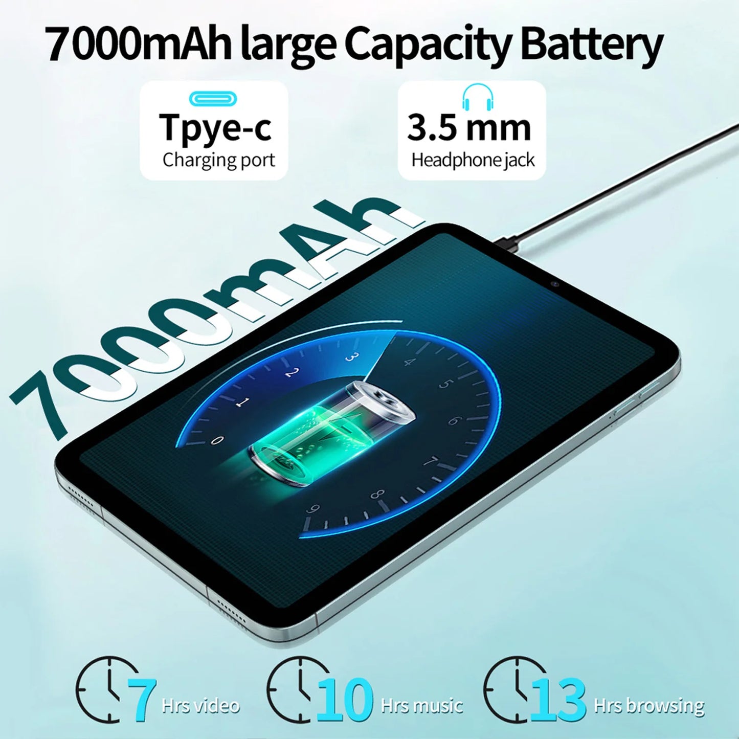 11″ Android 14 Tablet — Octa-Core, 12GB RAM + 128GB ROM, 4G/5G Phone Call, WiFi, Bluetooth, 7000mAh