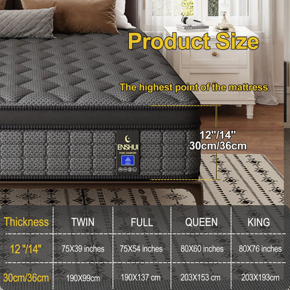 12-14 Inch Memory Foam Hybrid Mattress - Medium Firm Pocket Spring Bed Mattress with Pressure Relief & Cool Sleep for Twin, Full, Queen & King Beds