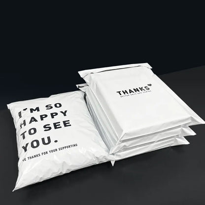 INPLUSTOP 50PCS White Thick Express Bags – Waterproof Clothing Packaging with "THANKS" Print, Courier Envelope Pouches