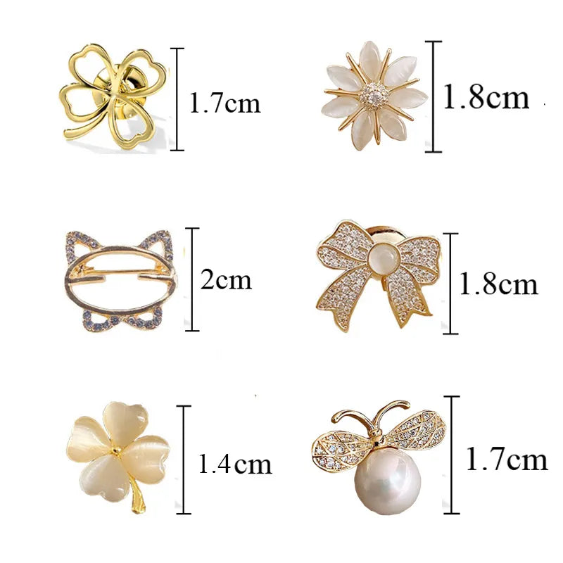 Flower Bow Fashion Brooch Set for Women - Metal Anti-Glare Lapel Pins for Sweater, Coat, Clothing Accessories