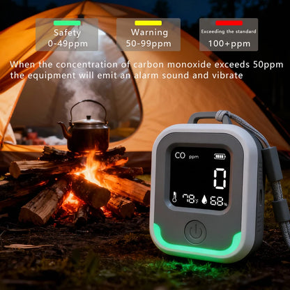 Portable 5-in-1 Carbon Monoxide Detector - Rechargeable CO Alarm for Caravans, Camping & Outdoor Use