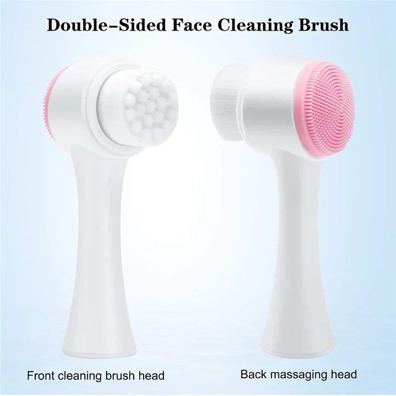 3D Double-Sided Silicone Facial Cleansing Brush – Soft Bristles Manual Massage Exfoliator for Deep Face Wash