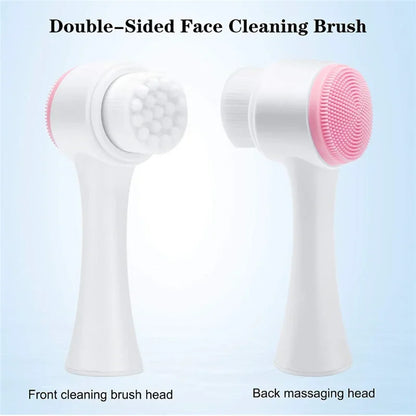 3D Double-Sided Silicone Facial Cleansing Brush – Soft Bristles Manual Massage Exfoliator for Deep Face Wash