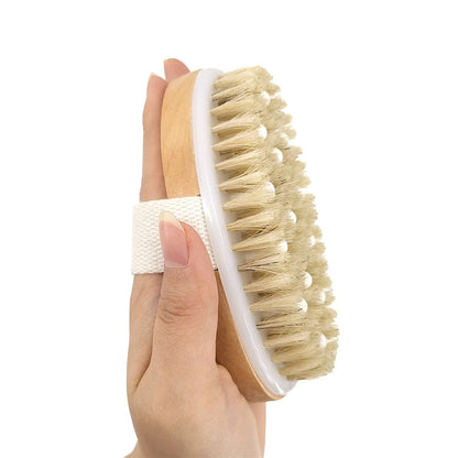2-in-1 Natural Bristle Body Brush – Dry Skin Exfoliator & Anti-Cellulite Massager for Blood Circulation