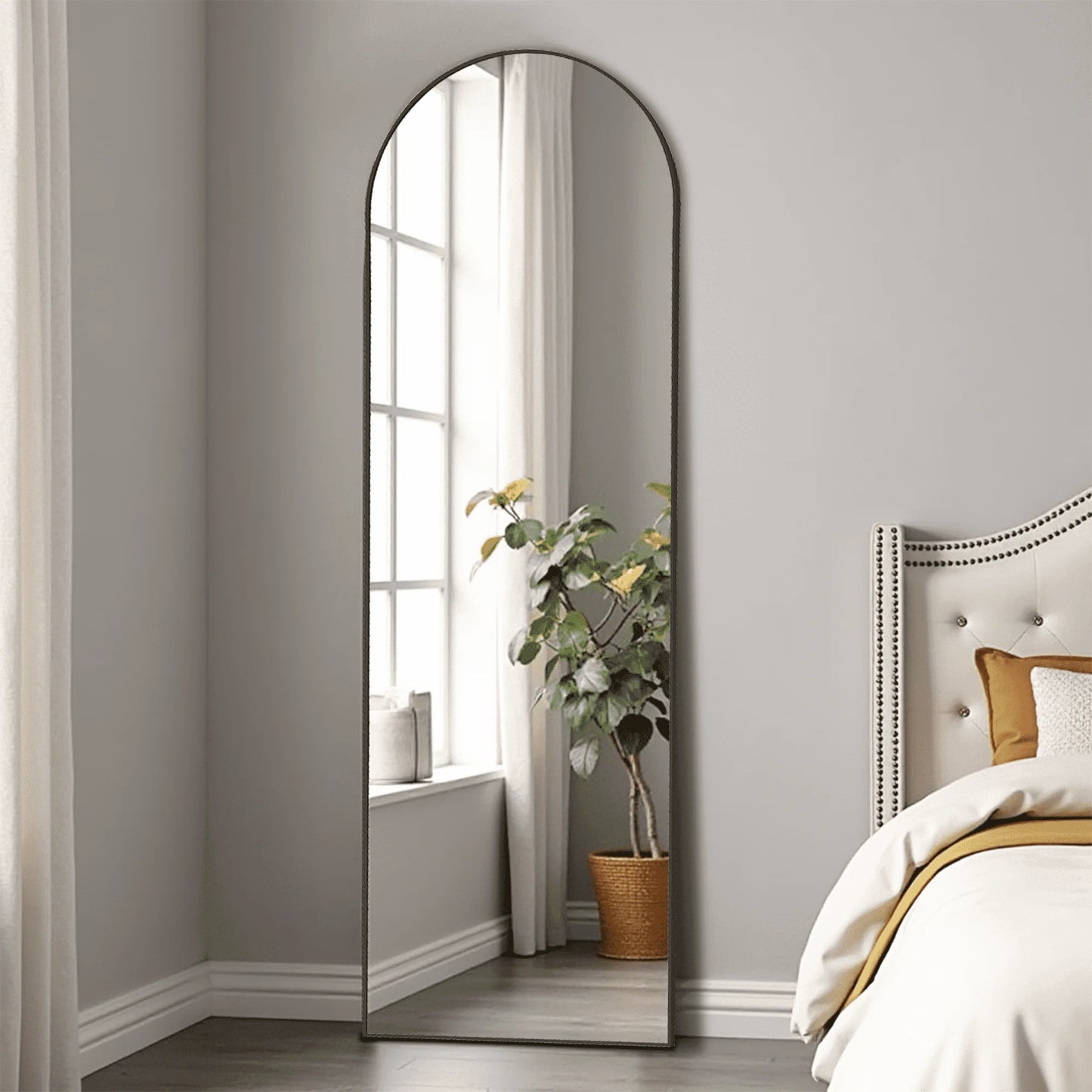 59-inch Arched Full-Length Floor Mirror — Standing Full Body Mirror with Gold Aluminum Alloy Frame & Bracket