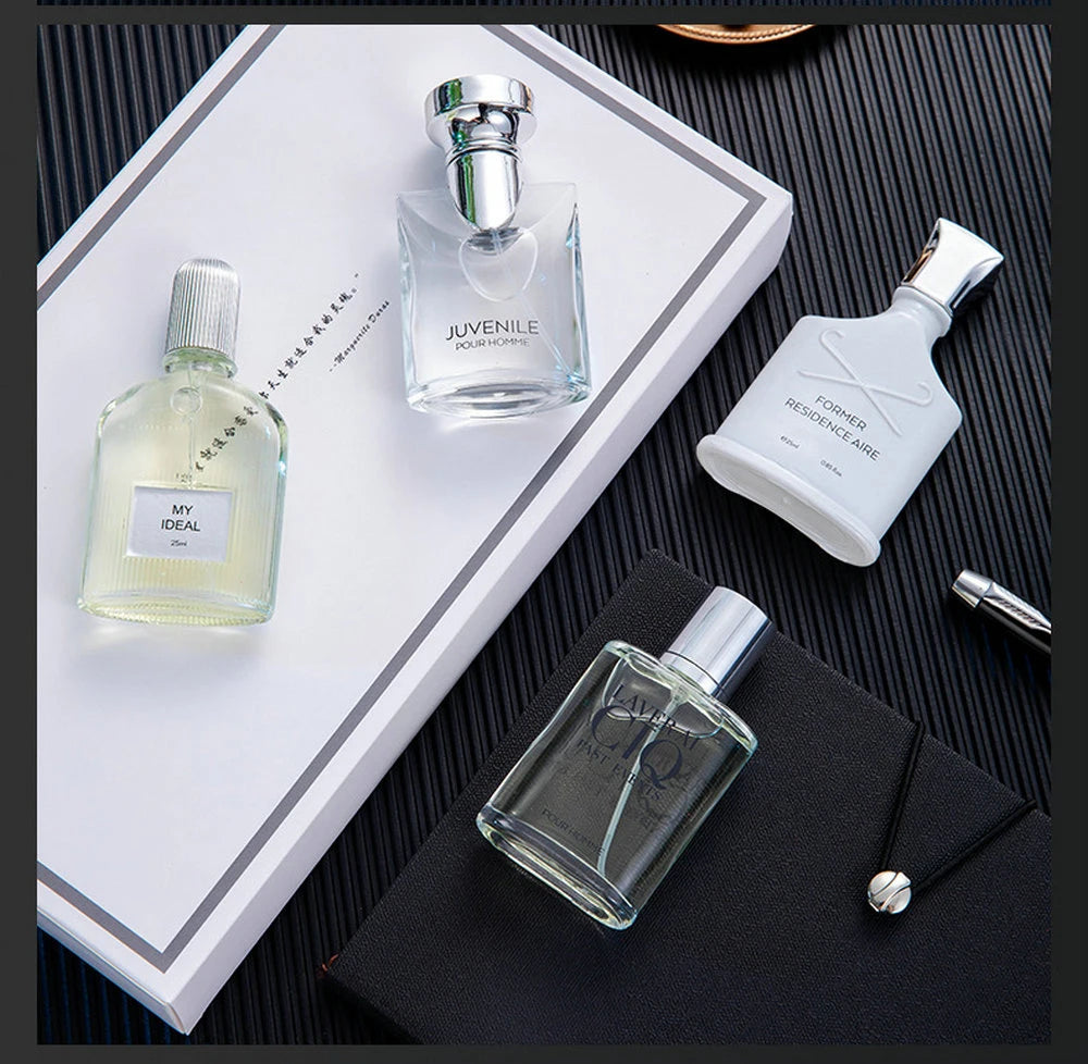 Brand Men's Perfume 100ml Gift Box - Four-Piece Set with Lasting Fragrance Body Spray, Fresh Plant Floral Scent and Pheromones