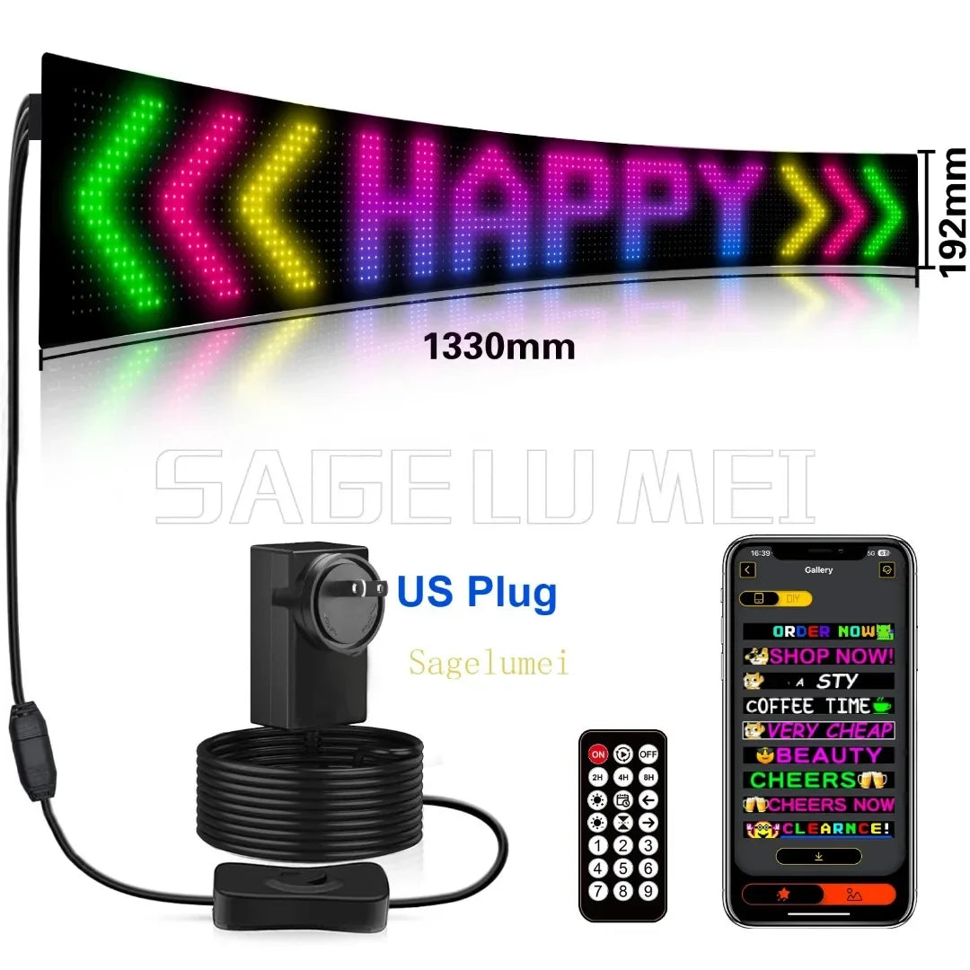 Double Row Programmable LED Matrix Display - App-Controlled Scrolling Text, Evil Eye Animation Sign for Cars, Trucks, and Parties