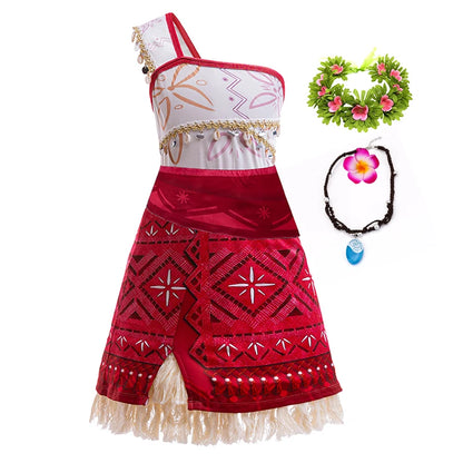 Girls Moana 2 Dress - Halloween Party Adventure Costume, Princess Fancy Clothes, Vaiana with Pet Pig Outfit