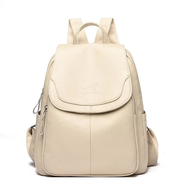 Women’s Large Capacity Leather Bookbag Rucksack - High-Quality Vintage Backpack, School and Travel Purse