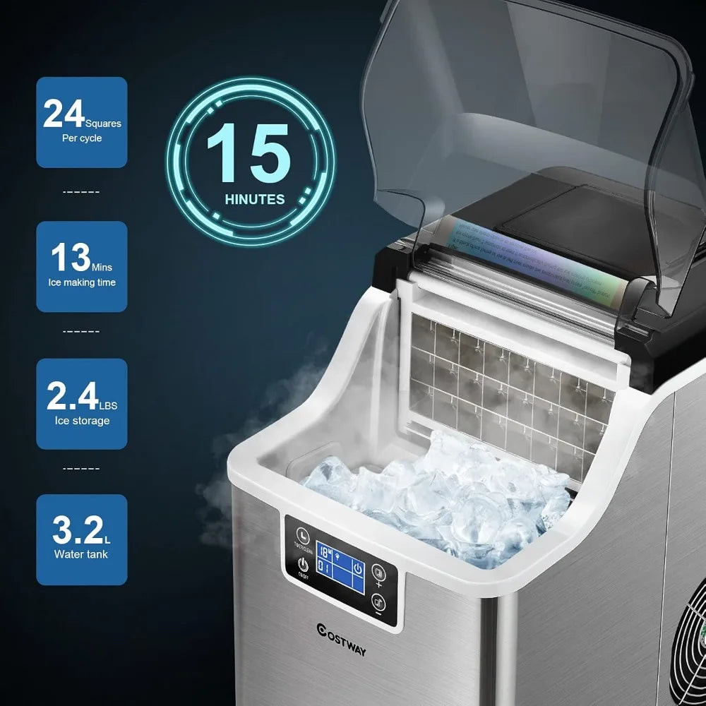 40LBS/24H Portable Ice Maker – Compact with Top Water Inlet, Auto Self-Cleaning, 15 Ice Cubes in 24 Minutes