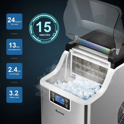 40LBS/24H Portable Ice Maker – Compact with Top Water Inlet, Auto Self-Cleaning, 15 Ice Cubes in 24 Minutes