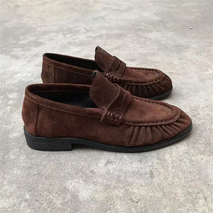 New French Retro Flat Shoes — Handmade Calf Leather, Le Fu Women’s Comfortable Rubber Sole, Casual One-Step Wear