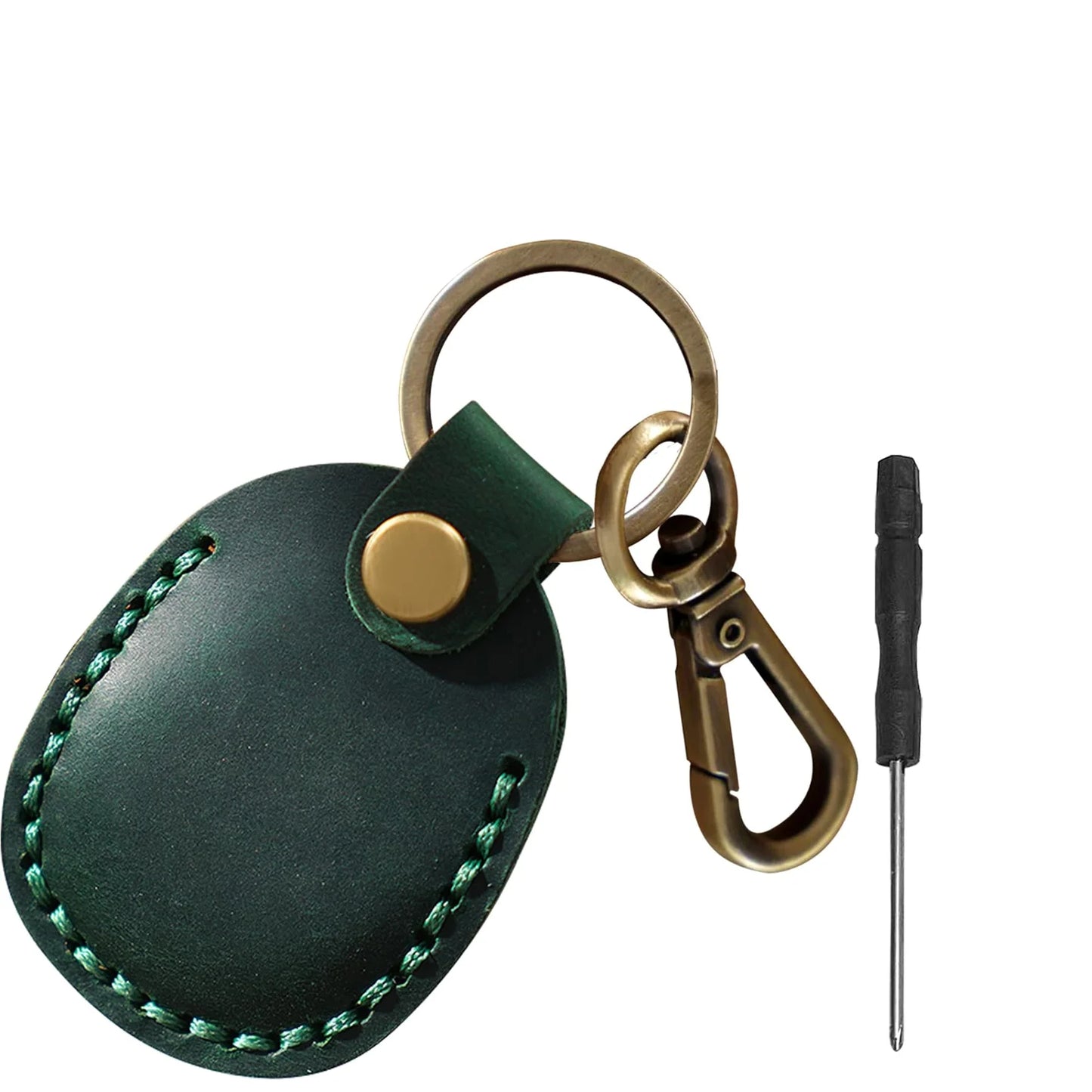 Airtag Holder Keychain — Genuine Leather Handmade Case, Scratch-Resistant Key Ring for Dog Collar & Luggage Cover