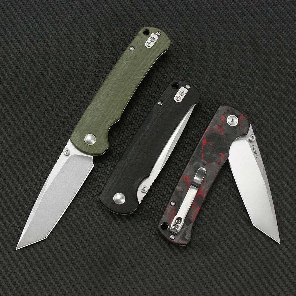 Tunafire 14C28N Steel Folding Tactical Knife – G10/Carbon Fiber Handle Flipper EDC Pocket Knife for Camping & Hunting