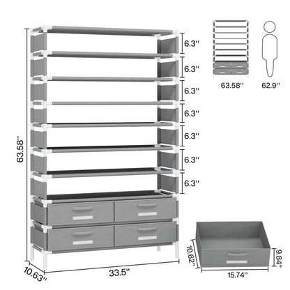Tribesigns 10-Tier Shoe Rack Organizer – Vertical Shoe Shelf with 4 Drawer Bins, Holds 32 Pairs for Closet & Entryway