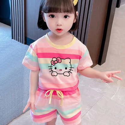 Cute Hello Kitty Summer Clothing Set for Baby Girls - T-Shirt & Elastic Waist Shorts Outfit