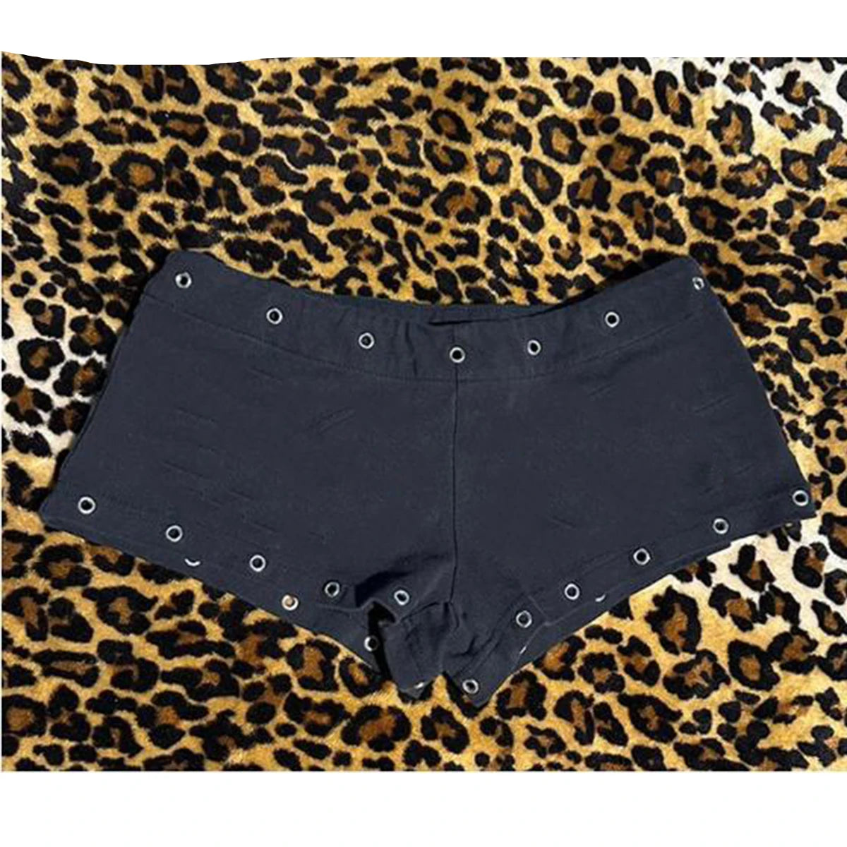 Y2K Cross Print Low Waist Shorts - Slim Black Casual Streetwear for Women
