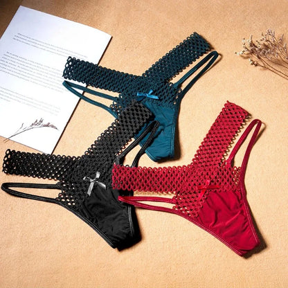Women’s Ice Silk Thong Panties - Low Waist Cross-Cut Sexy Lingerie