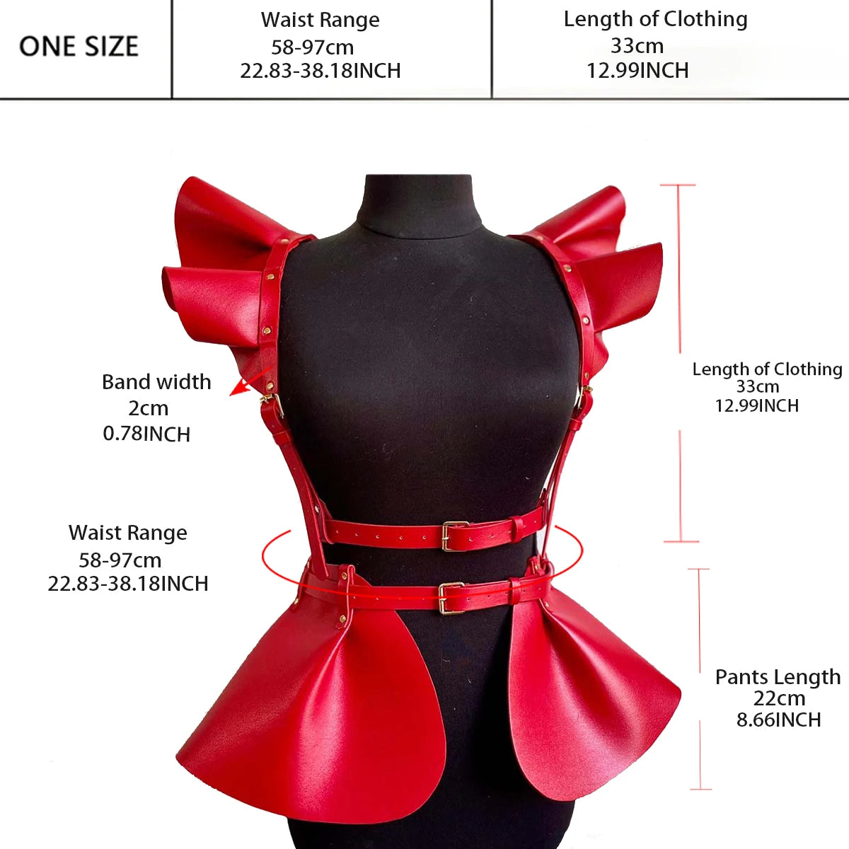 Women’s Gothic Leather Body Harness Belt – Skirt Accessory with Ruffle Hem, Waist & Shoulder Fashion Belt