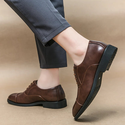 Men’s Luxury Leather Dress Shoes — Comfortable Pointed Business & Wedding Shoes Black