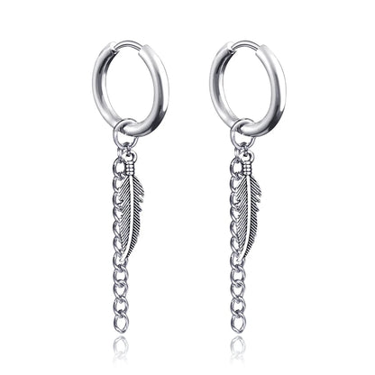 Long Hanging Cross & Leaf Hoop Earrings – Vintage Stainless Steel Hip Hop Unisex Jewelry Accessories