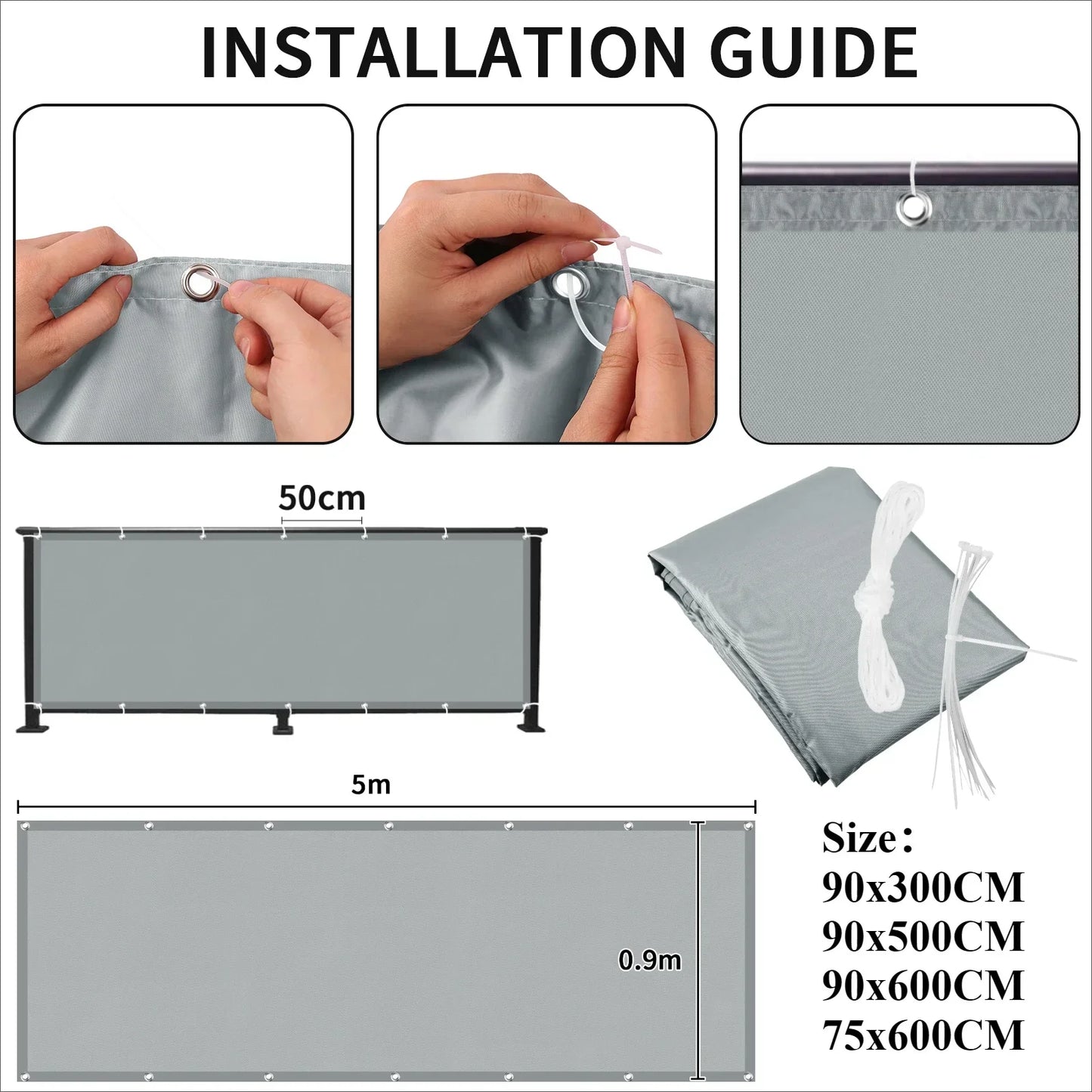 Balcony Privacy Shade Cloth Netting – Waterproof Fence Sunshade with 95% UV Protection for Garden, Deck, Porch & Pool Railing Coverage