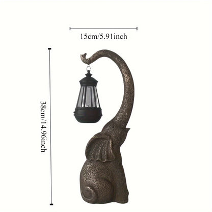 Solar Elephant Garden Lantern - Imitation Stone Resin Decorative Light for Balcony, Courtyard & Outdoor Landscaping
