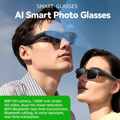 AI Smart Camera Glasses — 8MP with Bluetooth for Calls & Music, Object Recognition, and AI Translation
