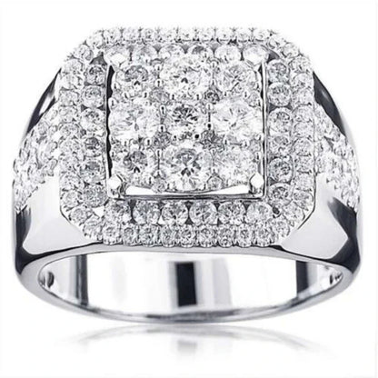 Hip Hop Iced Out Men Ring - Trendy Copper Pave CZ Geometry Jewelry with Bling Cubic Zirconia Design