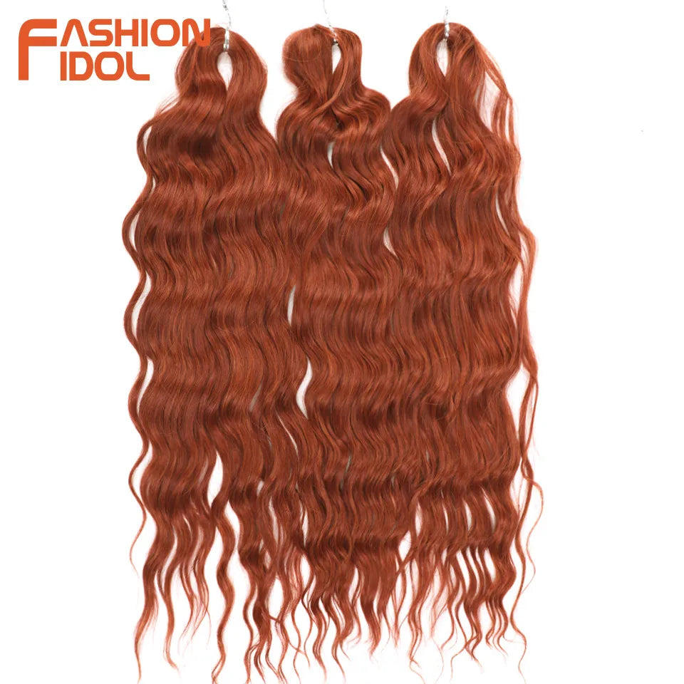 FASHION IDOL 24" Deep Wave Crochet Hair - 3-Piece Synthetic Water Wave Braiding Extensions, Ombre Rainbow Twist Hair