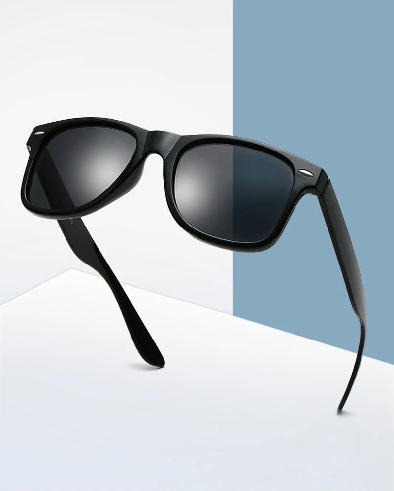 Classic Square Polarized Sunglasses – Retro Black Anti-Glare Driving Shades for Men & Women