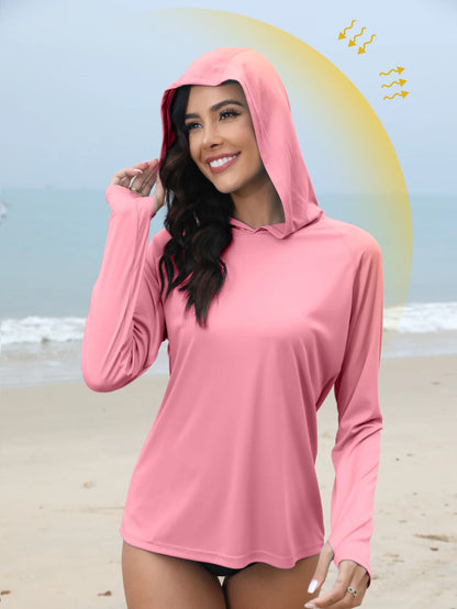 Women’s Sun Protection Hoodie – Thumb Hole & Hidden Ponytail Hooded UV Running Fitness Shirt Breathable Outdoor Sports Top