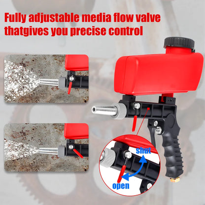90PSI Portable Sandblasting Gun - Adjustable Cordless Handheld Gravity Air Tool for Home Cleaning & Surface Polishing