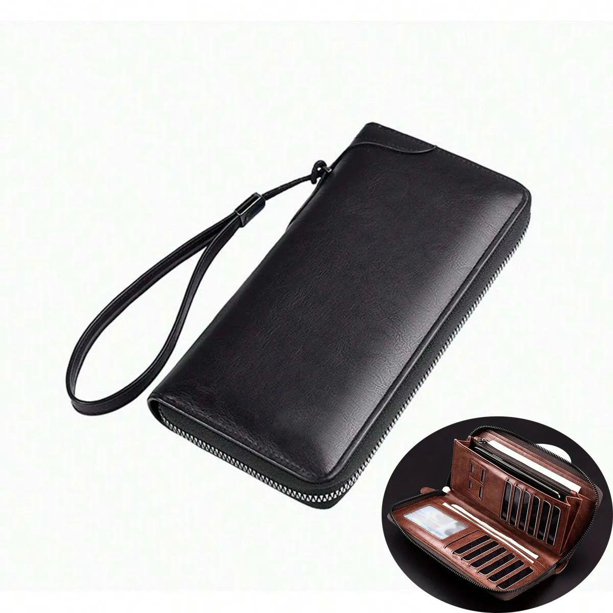 Men's Long Zipper Wallet – High-Quality PU Leather, RFID Blocking Business Clutch, Credit Card Holder