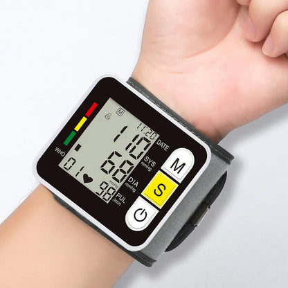 Portable Digital Wrist Blood Pressure Monitor – LCD Screen Sphygmomanometer with Heart Rate & Pulse Measurement