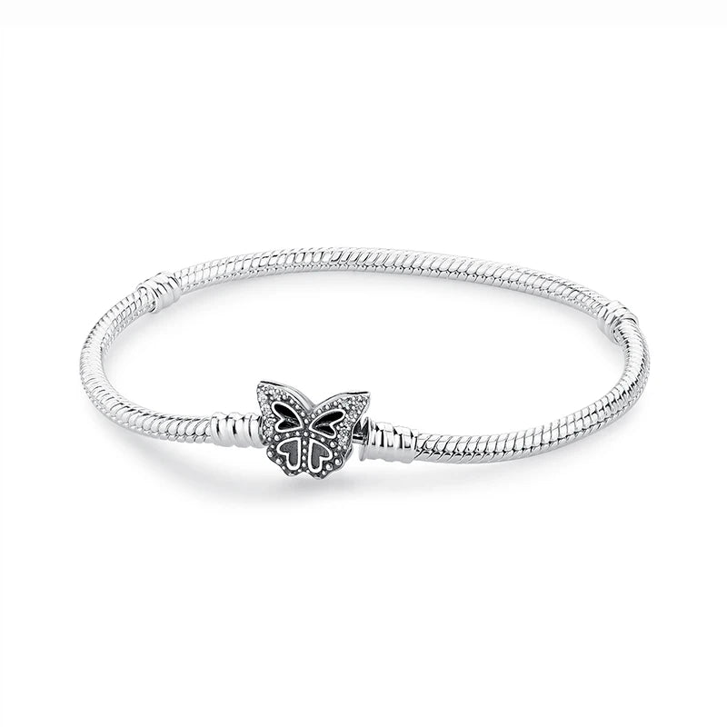 925 Sterling Silver Love Heart Charm Bracelet – Rose Gold Snake Chain Bangle for Women | DIY Luxury Bead Jewelry Accessories