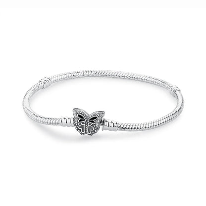 925 Sterling Silver Love Heart Charm Bracelet – Rose Gold Snake Chain Bangle for Women | DIY Luxury Bead Jewelry Accessories