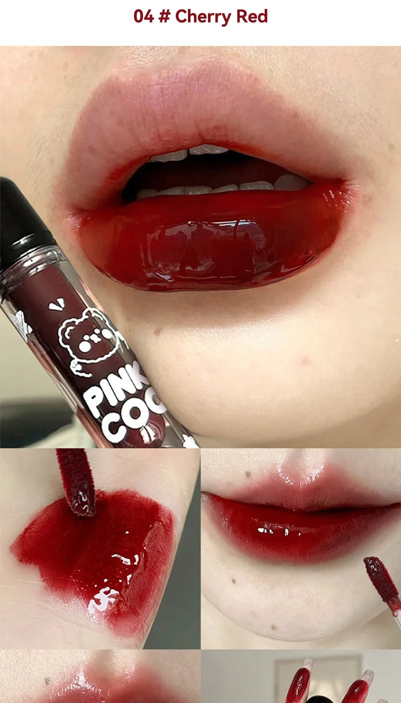 PINKCOCO Bear Doodle Mirror Lip Glaze – Long-Lasting Shiny Nude Lip Gloss, Skin-Brightening Student-Friendly Lipstick
