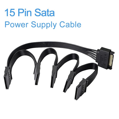 15-Pin SATA Power Splitter Cable - 1 Male to 3/4/5/6 Female Hard Drive Power Extension Adapter for DIY PC & Server