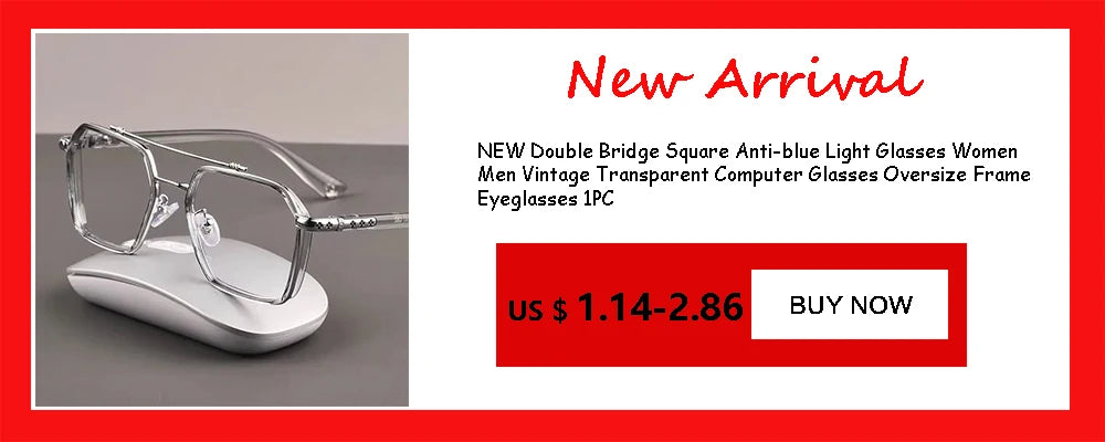 2024 Oversized Square Anti-Blue Light Glasses, Large Frame Myopia Transparent Eyeglasses