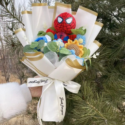 Spider-Man Superhero Plush Doll – Handmade Stuffed Bouquet Gift for Boys Birthday Christmas Graduation