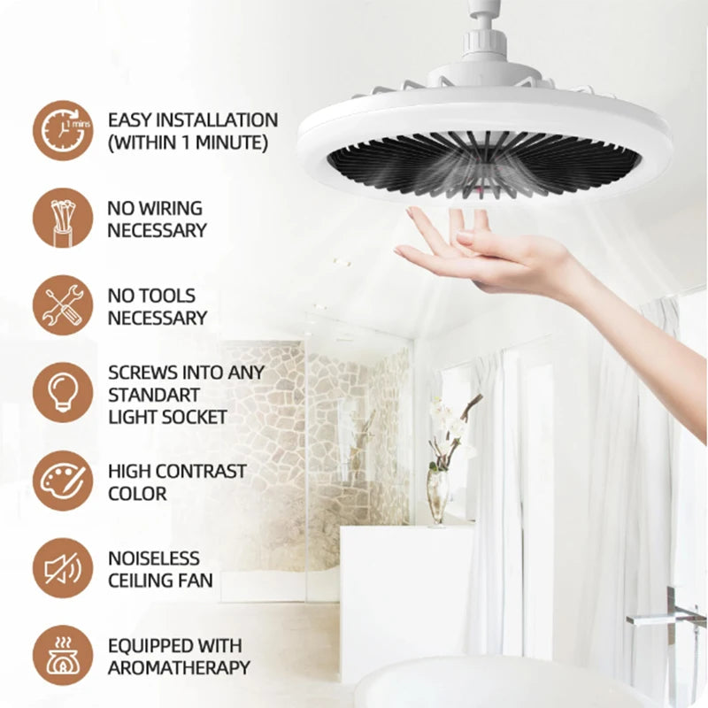 Rotatable 3-in-1 Ceiling Fan Light - E27 LED Converter with Smart Remote Control for Bedroom, Kitchen & Study
