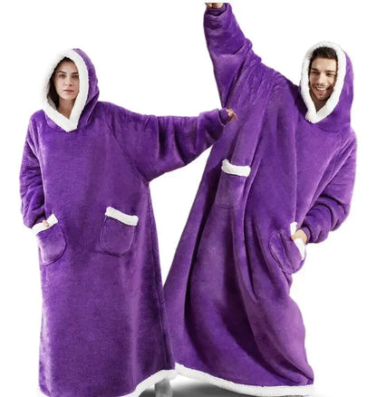 2024 Oversized Flannel Blanket Hoodie – Super Long Fleece Pullover with Sleeves for Winter
