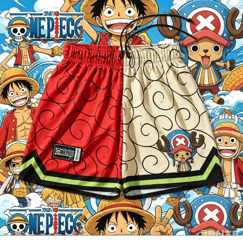 Monkey D. Luffy Gear 5 Beach Shorts - Men’s One Piece Animal Print Summer Hawaiian Board Shorts
