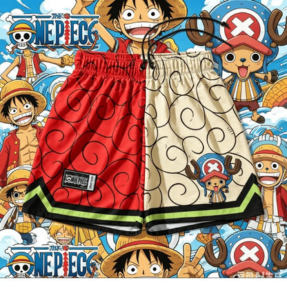 Monkey D. Luffy Gear 5 Beach Shorts - Men’s One Piece Animal Print Summer Hawaiian Board Shorts