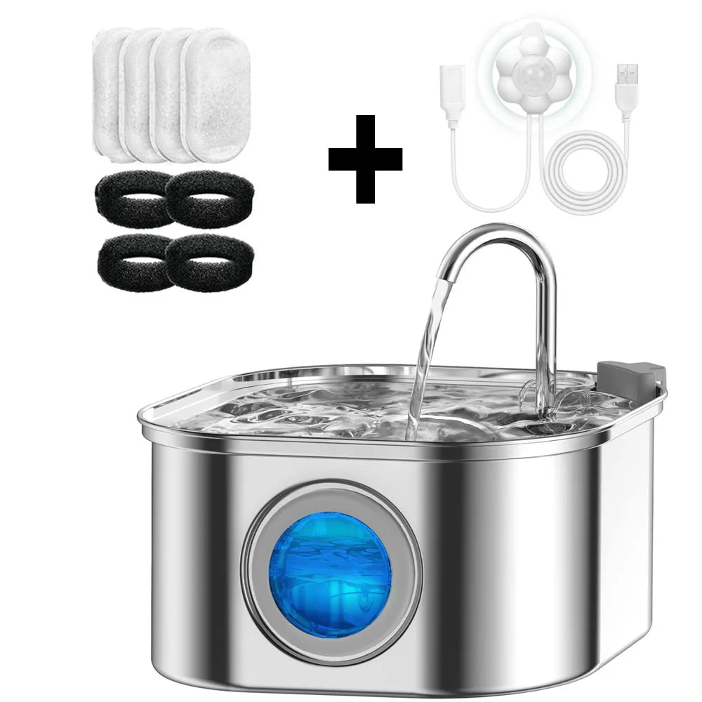 Automatic Cat Water Fountain - 3.2L/108oz Transparent Pet Water Dispenser with Sensor, Quiet Pump & Stainless Steel Filter
