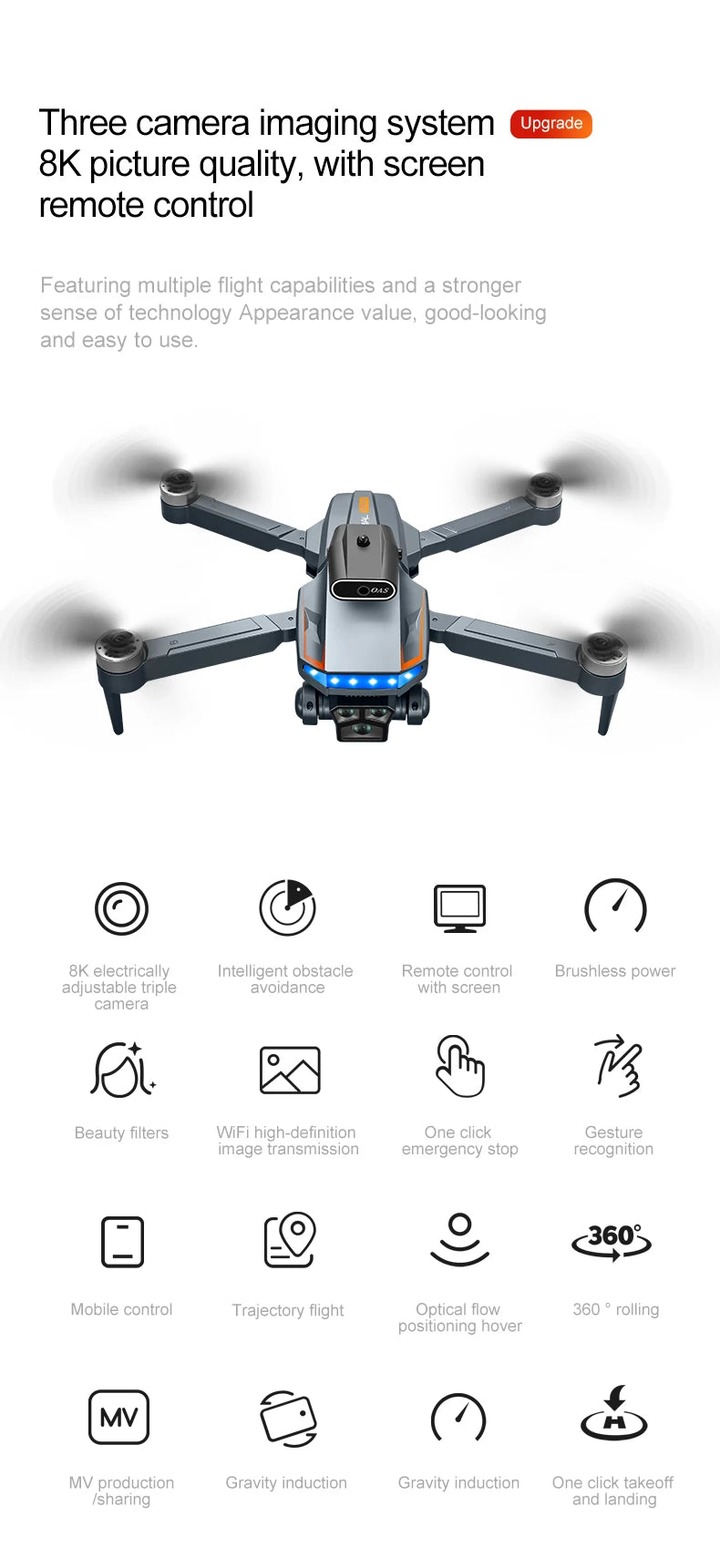 P18 RC Drone with Dual 8K Cameras – Obstacle Avoidance Professional Quadcopter with Electronic Control, Kids Gift Toy