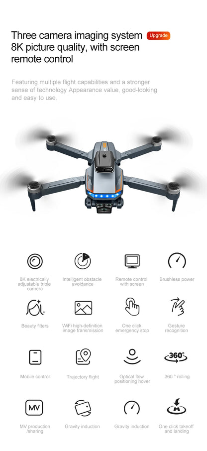 P18 RC Drone with Dual 8K Cameras – Obstacle Avoidance Professional Quadcopter with Electronic Control, Kids Gift Toy