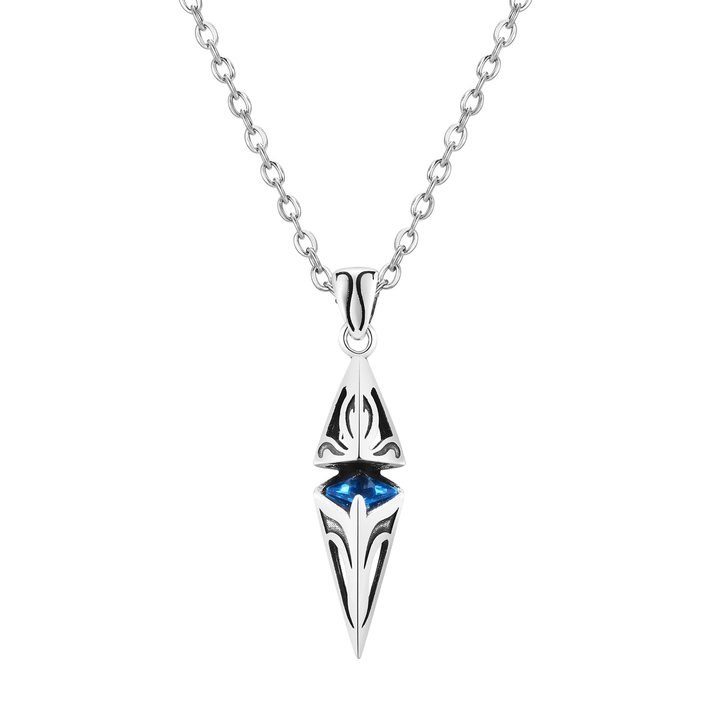 Stylish Blue Stone Necklace – Geometric Stainless Steel Pendant for Men & Women, Perfect Valentine's & Birthday Gift